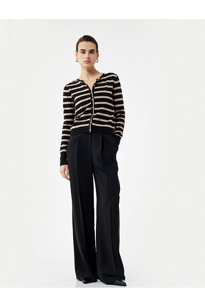Koton Long Sleeve Crew Neck Striped Knitwear Cardigan