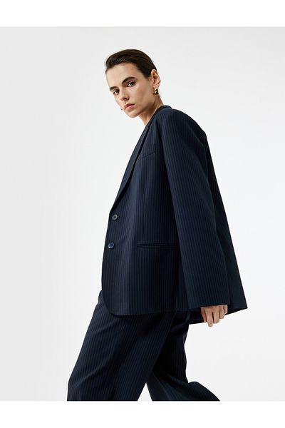 Koton Long Sleeve Double Breasted Blazer Jacket with Button Pockets