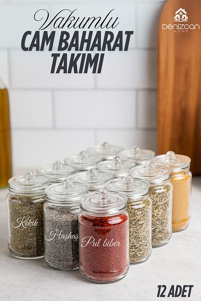 Serin Bardak Labeled 12 Pieces Spice Set with Handles and Vacuum