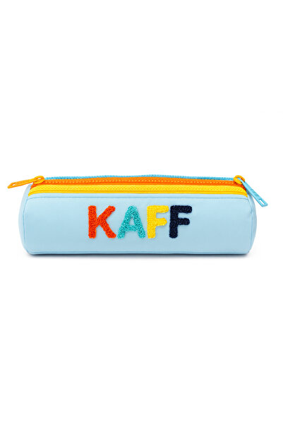 KAFF 01109 Buz Mavi Üç Gözlü Renkli Fermuar Su Geçirmez Bondit Kumaş Peluş Baskılı Kalem Kutusu Kalemlik