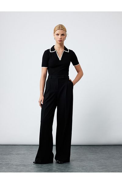 Koton High Waist Palazzo Trousers with Pleated Detail and Pockets