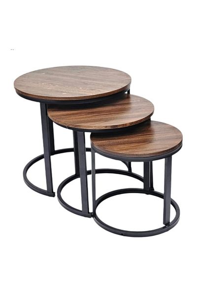 Generic Round Nest Of Three Tables (Black Metal Base)