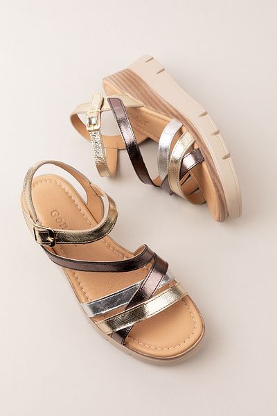 Gondol Women's Genuine Leather Platform Heels Comfortable Daily Sandals Tlh.1055 Metallic Combination