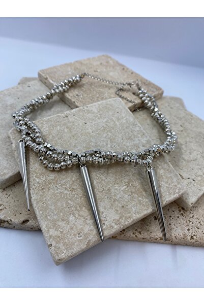 Byoz store Silver Bead 3Row Pendant Women's Necklace