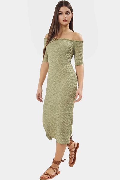 PayBuy Stylish Midi Knitted Dress Summer Seersucker Woven Comfortable Fit Premium Quality Special Design High