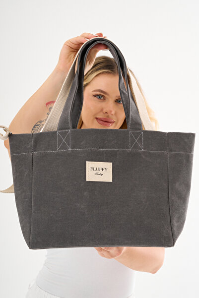 fluffy Classic Mumlu Kanvas Su Geçirmez Kadın Omuz El Çantası Lise Ve Ünivers...