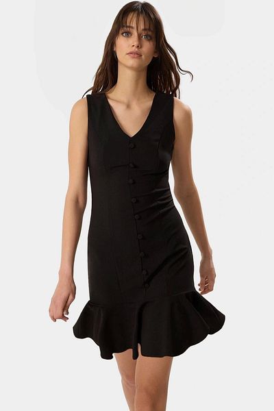 PayBuy A Line Mini Woven Dress Finike Fabric V Neck Button Business Dress Perfect Fit for Daily Use