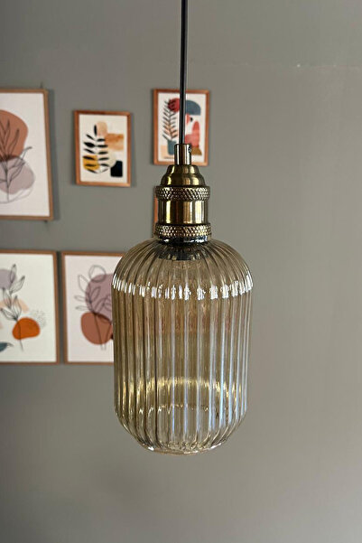 Bamyum Wingmn Bal Rengi Cam Tekli Avize Lale Başlık Retro Sarkıt Restoran Sal...