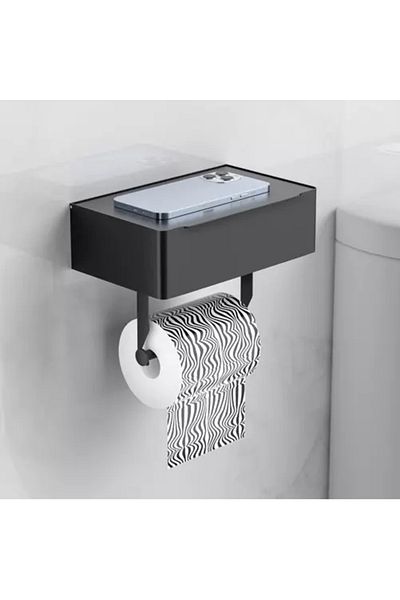 Welora Toilet paper holder with shelf for wet wipes and phone holder - 14.5 x 20.5 x 12 cm