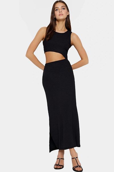 PayBuy Maxi Knitted Dress Crew Neck Cut Out Detail 96% Polyester Comfortable and Stylish for Daily Use