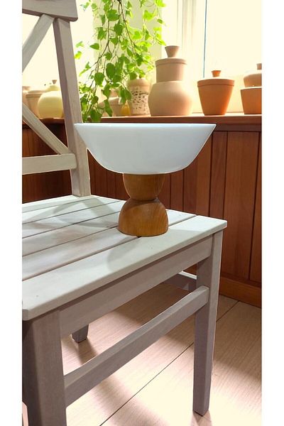 Violenza Home Lucio Oak Wooden Leg 23 cm Pit Presentation Plate, Fruit Bowl, Dessert Presentation, Snack Bowl, Bowl, Presentation Stand