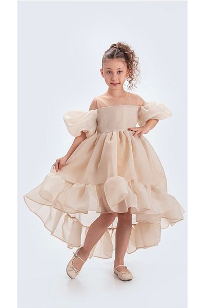 Baby Tailed Karolin Cloth Low Balloon Sleeve Birthday Evening Dress Costume Girl Children Dress