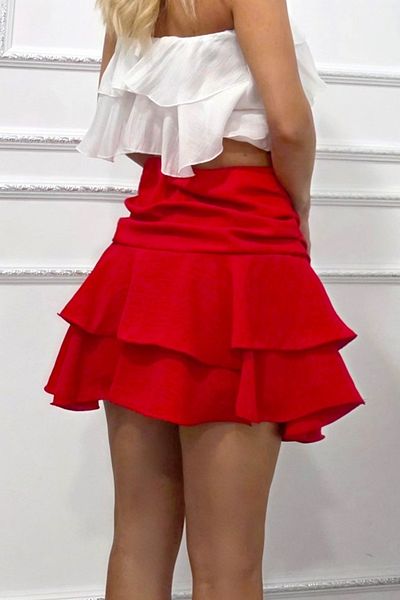 FashionForYou MELLO culotte skirt, flowy cut with ruffles and pleats, Red, Size S/M