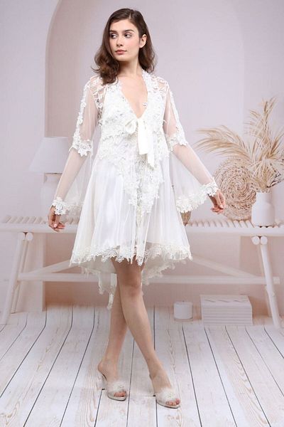 SATTENS Dowry Laced Dressing Gown Set Short Model