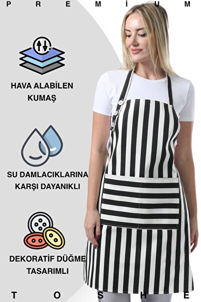 TOSHEX Mutfak Önlüğü Su Geçirmez Şef Önlüğü 2 Geniş Cepli Barista Önlüğü Önlü...