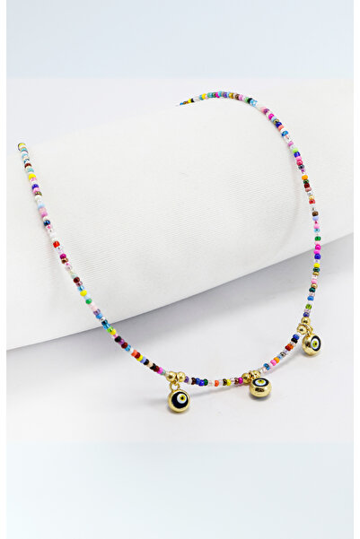 biuti Colorful Sand Beaded Framed Evil Eye Beaded Bijoux Necklace, Gift Necklace