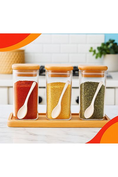 tios home 3-Piece Wooden Beech Tree Stand with Lid Mica Acrylic Sugar Cookie Spice Rack Coffee Salt Shaker Storage Container