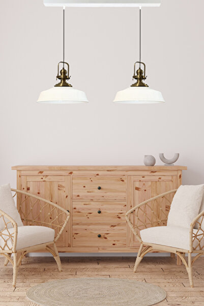 Bamyum İkili Beyaz İç Beyaz Asaletli Avize Eskitme Başlık Retro Sarkıt Lamba Mutfak Salon Kafe Avizeleri