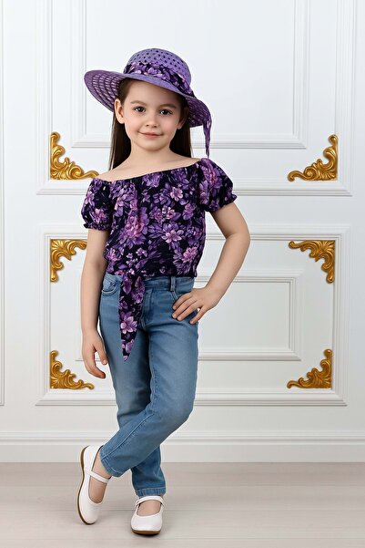Mnk Baby&Kids Devojčin šešir, farmerke, bluza, letnji dvodelni set M00731 LJU...