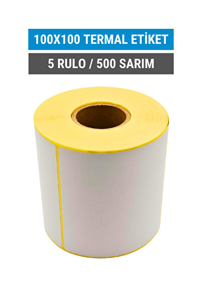 Küresel Etiket Barkod 100x100mm Termal Etiket | 5 Rulo | 500 Sarım | Ribonsuz | Kargo, Lojistik, Depo | Yapışkanlı