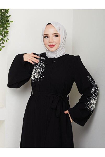 ESLEMNUR Ferace casual cu model margarete și pietre albe perlate - negru