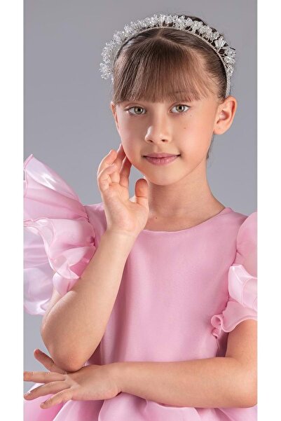 Mnk Baby&Kids Kız Çocuk Kuyruklu , Taçlı Vragia Abiye Elbise M00745 PEMBE