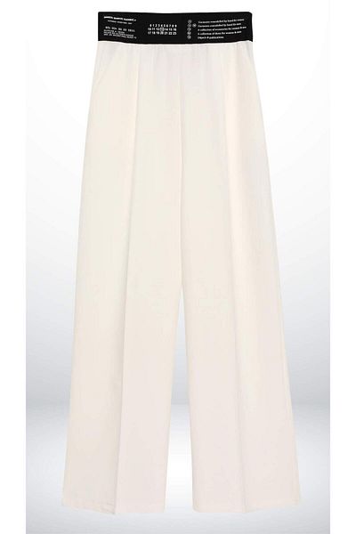 Quzu Black Elastic Ecru Trousers with Written Waist