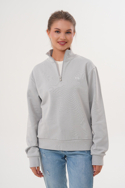 Basics&More Pescar gri pentru femei cu jumătate de fermoar guler ridicat supr...