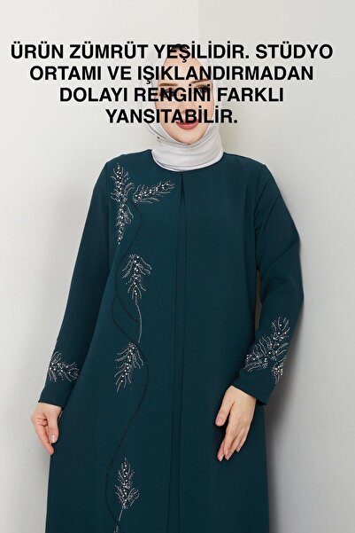 ESLEMNUR Büyük Beden Yaprak Taşlı Anne Elbisesi En7008
