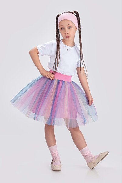 Mnk Baby&Kids Fusta de petrecere pentru fete Tutu Curcubeu M00727 ROZ ÎNCHIS