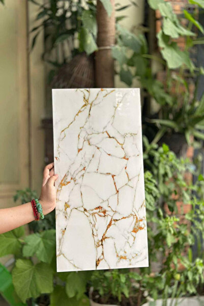 Bien Home Kendinden Yapışkanlı Köpük 30x60 Cm Beyaz Altın Mermer Desen Banyo ...