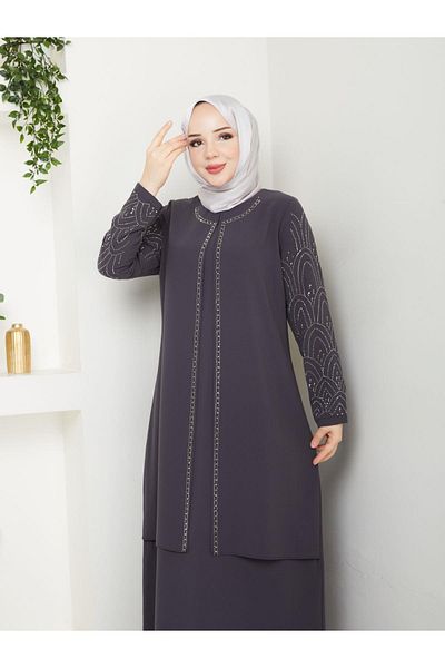 ESLEMNUR Plus size mother dress with stone sleeves
