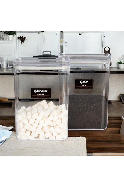 emdeco 2-Piece Vacuum Lid Labeled Tea Candy Acrylic Jar Storage Container 3 Lt