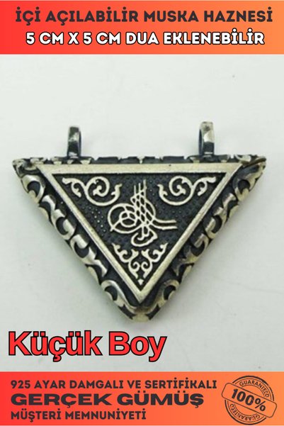 OSMANLI GÜMÜŞ Tuğra Motifli Gümüş Kolye Cevşen Muska Küçük Boy