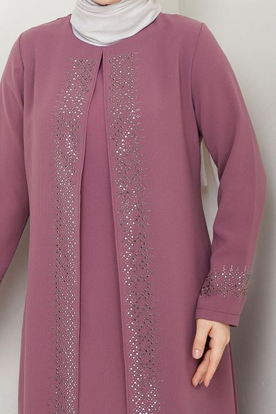 ESLEMNUR Plus Size Mother's Dress with Spreading Stones -Pink
