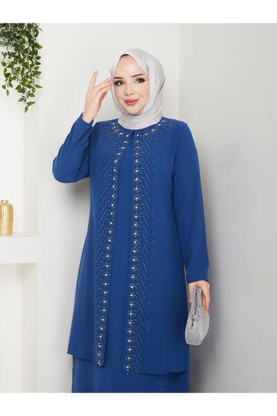 ESLEMNUR Papatya Taşlı Büyük Beden Anne Elbisesi