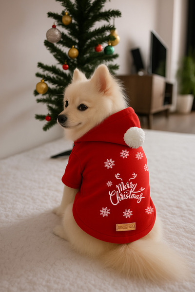 Monopetz Kapişonlu Sweatshirt Köpek Ve Kedi Yılbaşı Kıyafeti - Yılbaşı Özel Noel Baba