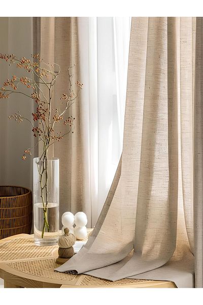 Perdeplus Linen Wicker Background Curtain - Pleatless - Single Wing