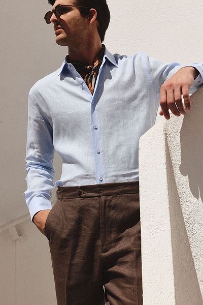 Antioch Baby Blue 100% Linen Comfort Fit Men's Shirt