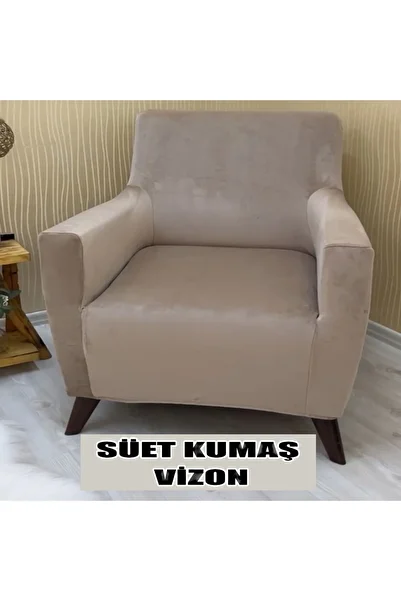 KILIFSAN Angora Fabric Single Armchair and Armchair - Cover with Suede Detail