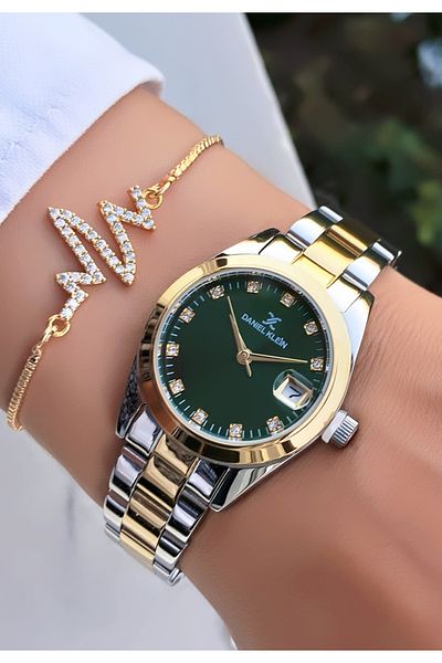 Daniel Klein لون ذهبي سوار ساعة نسائي من الفولاذ مع سوار هدية DK989ER54