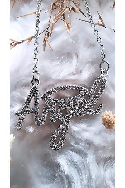 Serenity قلادة من الفولاذ بحجر الزركون مع نص على شكل ملاك