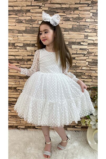 Mnk Katkat Princess Lace Buckle Girls' Dress Mnk0306 White