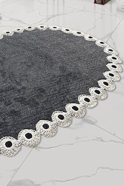 Bestekar Σετ μπάνιου Dorella Anthracite French Lace Luxury Soft που πλένεται με δύο οβάλ χαλάκια μπάνιου