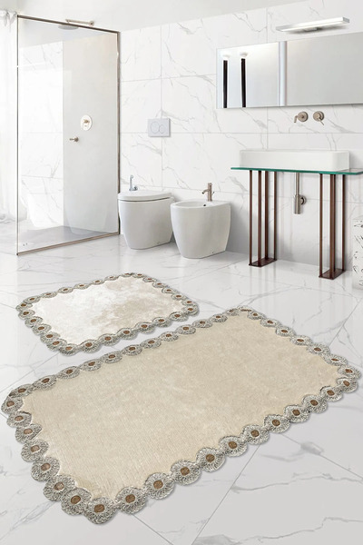 Bestekar Σετ ματ μπάνιου Dorella Mink French Lace Luxury Soft που πλένεται διπλό ορθογώνιο