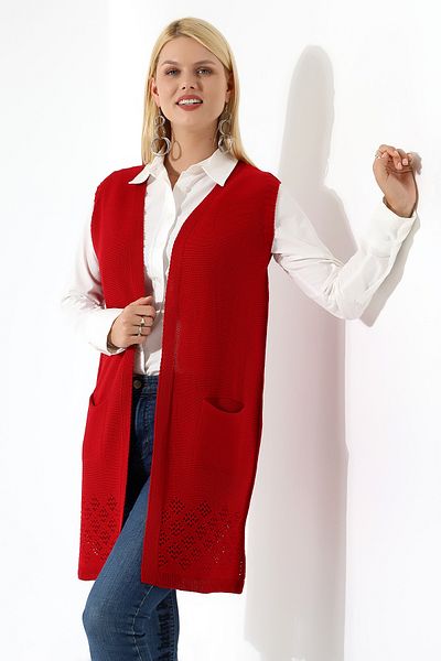Devinka Women's Red Seasonal Knitwear Vest