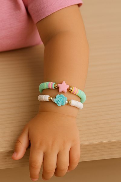 BESMYAR JEWELS مجموعة من 2 أساور ملونة من السيليكون للفتيات |   مرن مطاطي |   صنع يدويا