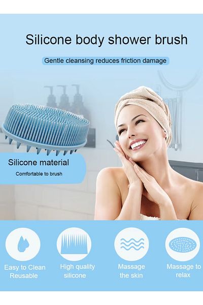 Prime by Javaudan Silicone Body Scrubber & Scalp Massager 2-in-1 Exfoliating Shower Brush & Shampoo Brush for Deep Cle