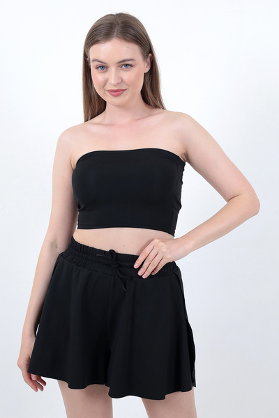 WAYS Kadın Siyah Bol Kesim Çift Kat İçi Taytlı Spor Şort