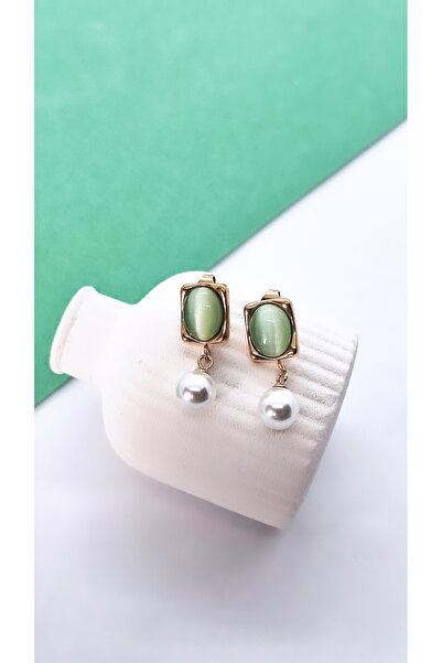 Serenity Opal Stone Square Figure Pearl Steel Earrings